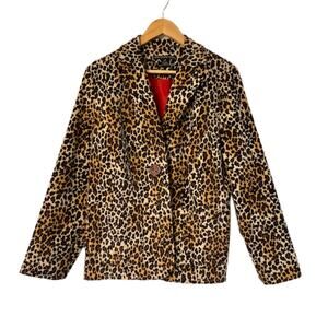New LARRY LEVINE Woman Stretch Stretch Leopard Soft Corduroy Lined Jacket | 14W